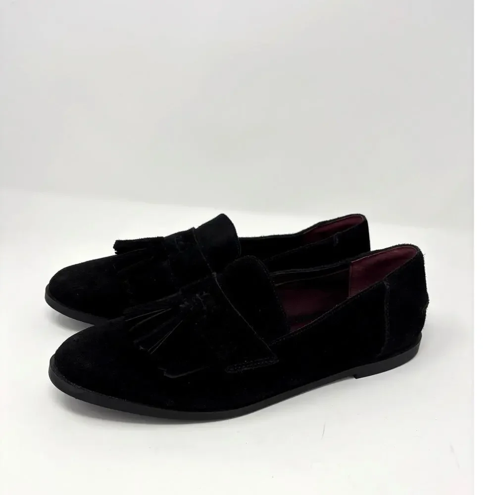 Franco Sarto Jolie Loafer Black Suede Tassel Kiltie Slip On Flats Size 8